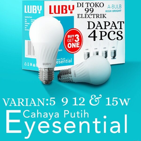 Luby Lampu LED Bulb Pack Eyesential 3 Gratis 1 Variasi 5W 9W 12W dan 15W Cahaya Putih Hemat Energi