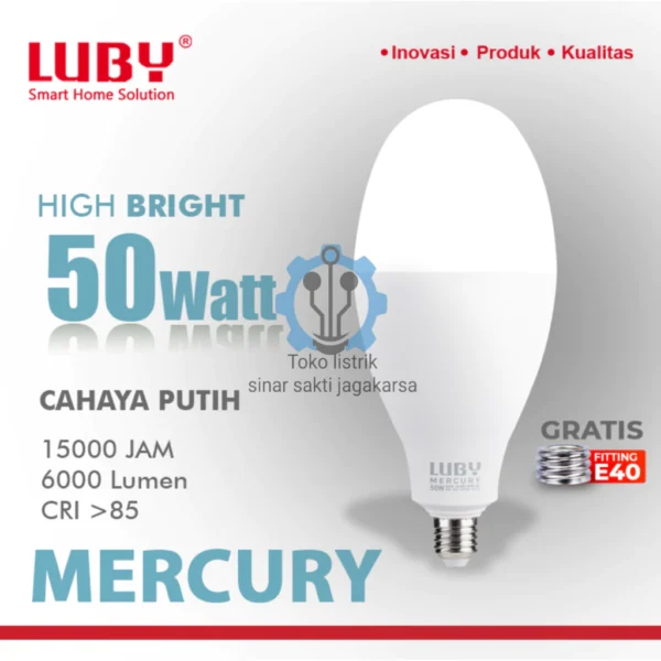 Luby Lampu Led Mercury 50 Watt Cahaya Putih Luby Led Mercury 50 Watt Free Fitting E40