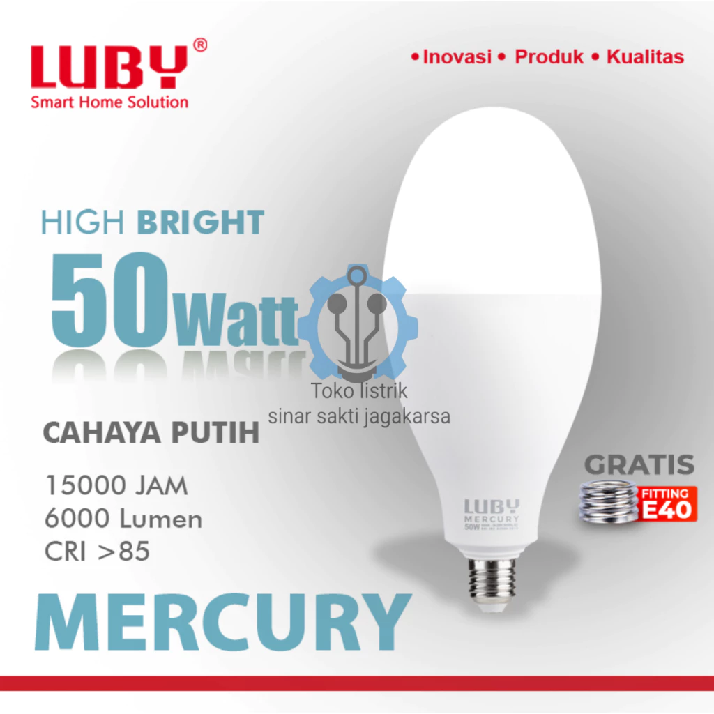 Luby Lampu Led Mercury 50 Watt Cahaya Putih Luby Led Mercury 50 Watt Free Fitting E40