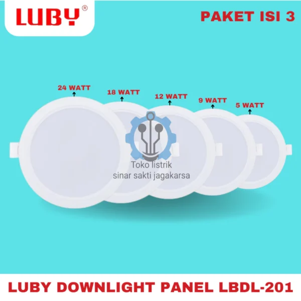Luby Lampu Panel Tanam Lbdl-201 5 9 12 18 24 Watt Luby Led Downlight Panel Inbow Lbdl 201 Bulat Cahaya Putih Kuning