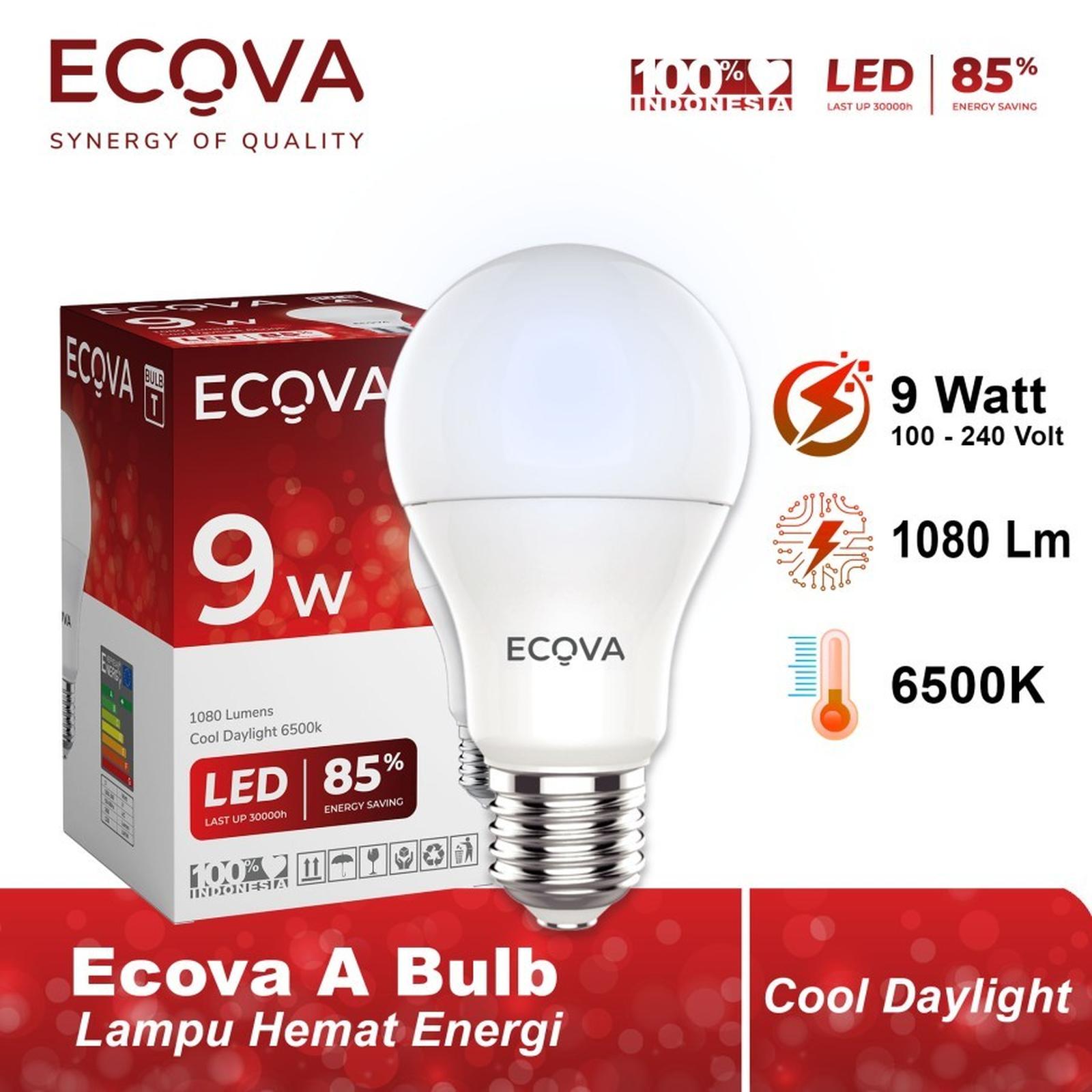 Ecova Lampu Led Bulb A Series Terang Hemat & Tahan Lama 9 Watt