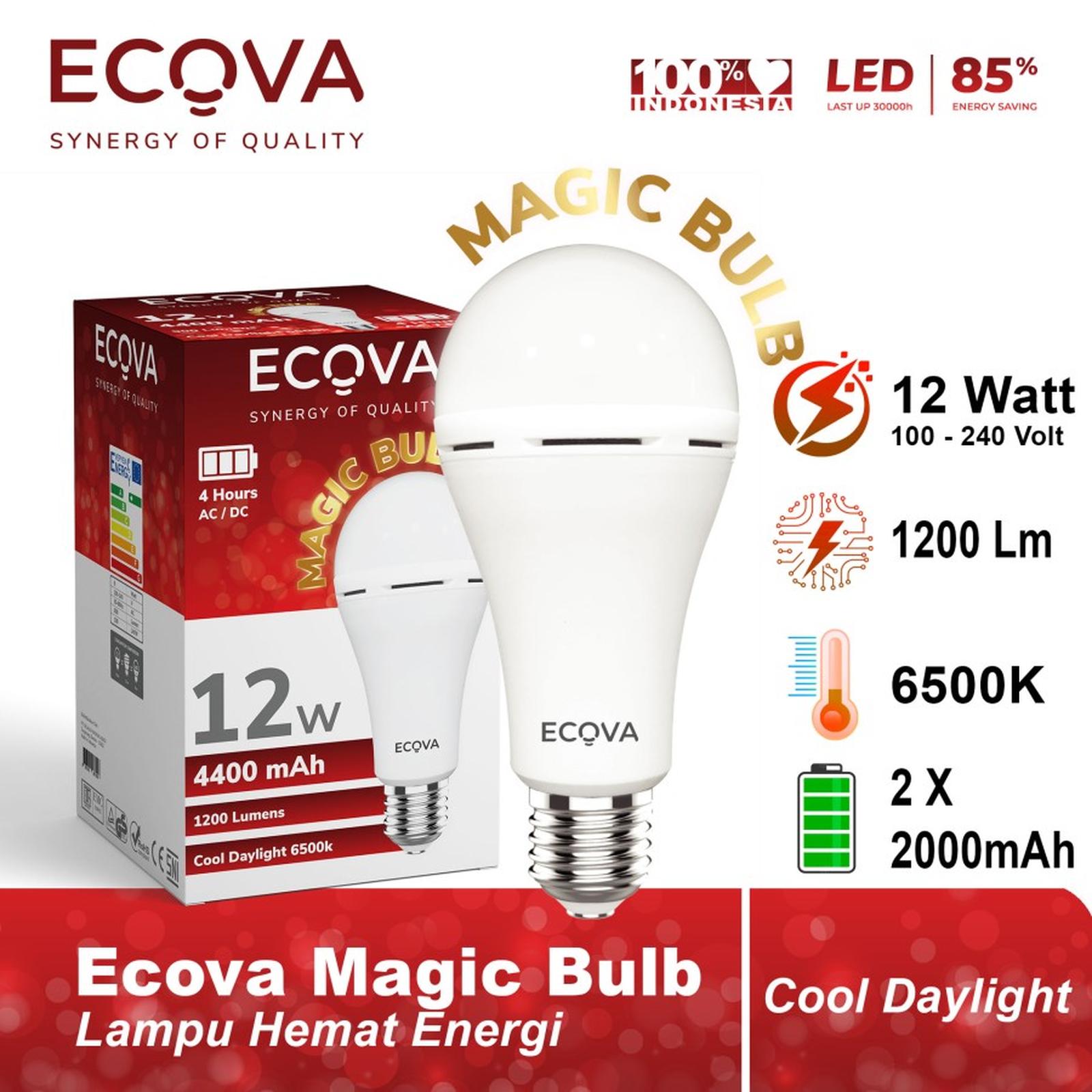 Ecova Lampu Led Magic Bulb Emergency Cool Daylight 6500k Terang Hemat 12 Watt