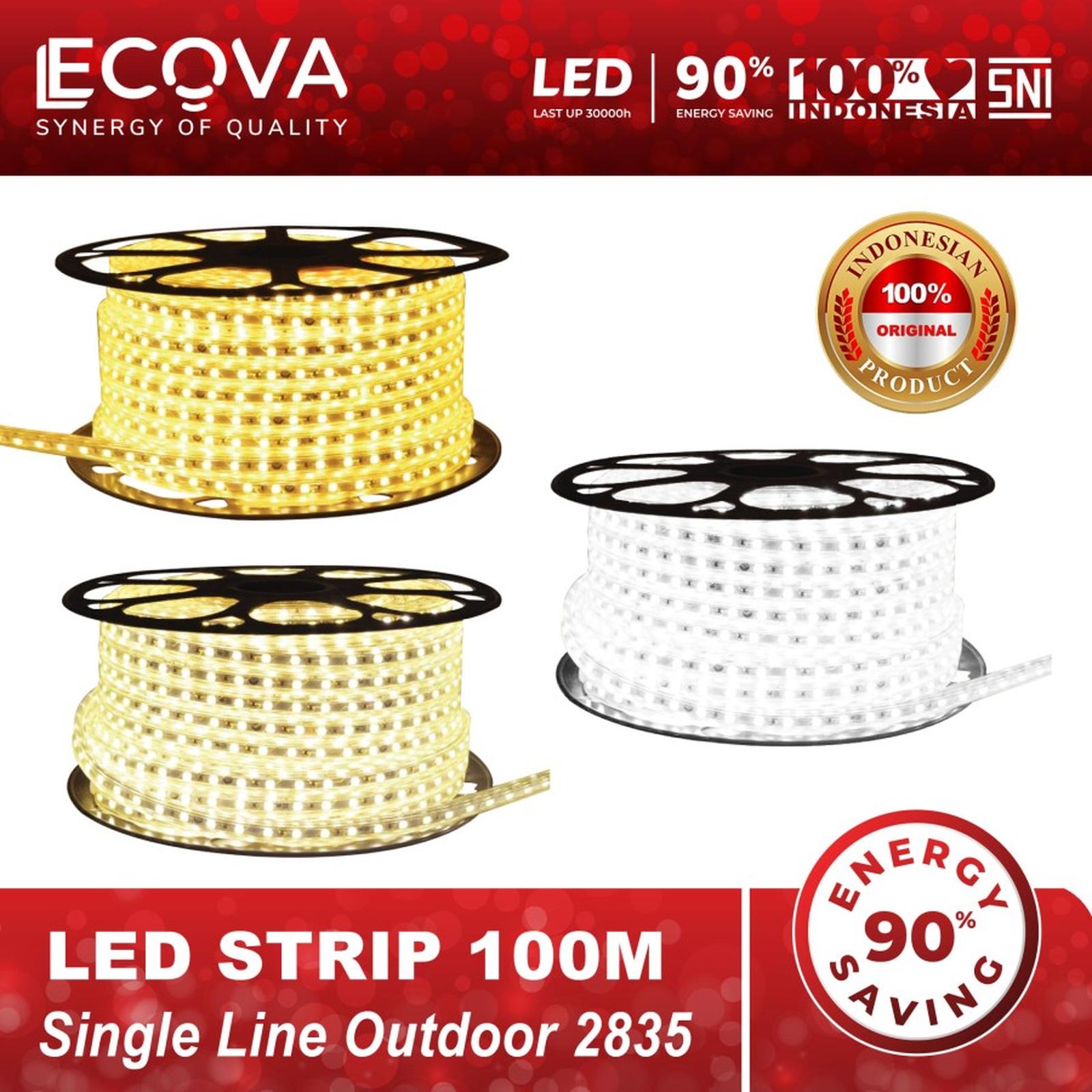 Ecova Lampu Led Strip 120 Led/Meter Single Line 2835 Outdoor 1 Roll Panjang 100 Meter