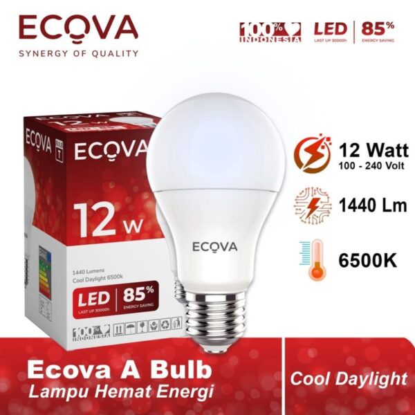 Ecova Lampu Led Bulb A Series Terang Hemat & Tahan Lama 12 Watt