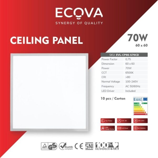 Ecova Led Lampu Ceiling Panel 70w 60x60 Terang & Hemat Energi Lampu Panel Inbow 70 Watt