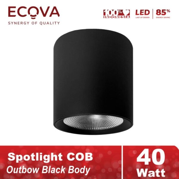Ecova Lampu Led Spotlight Cob Outbow Hitam Dekoratif Terang Hemat 40 Watt