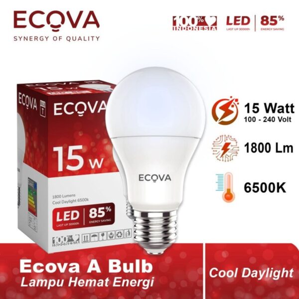 Ecova Lampu Led Bulb A Series Terang Hemat & Tahan Lama 15 Watt