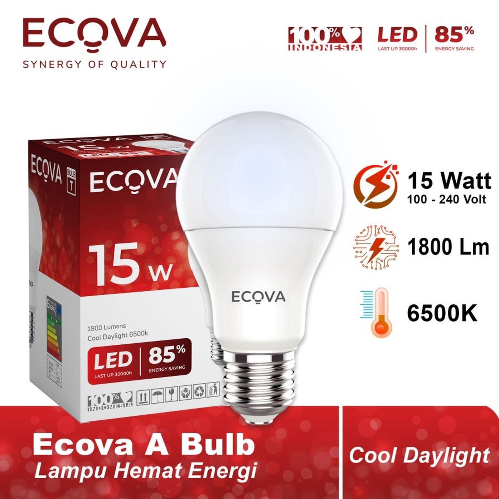 Ecova Lampu Led Bulb A Series Terang Hemat & Tahan Lama 15 Watt