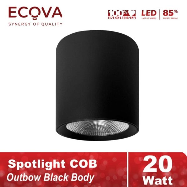 Ecova Lampu Led Spotlight Cob Outbow Hitam Dekoratif Terang Hemat 20 Watt