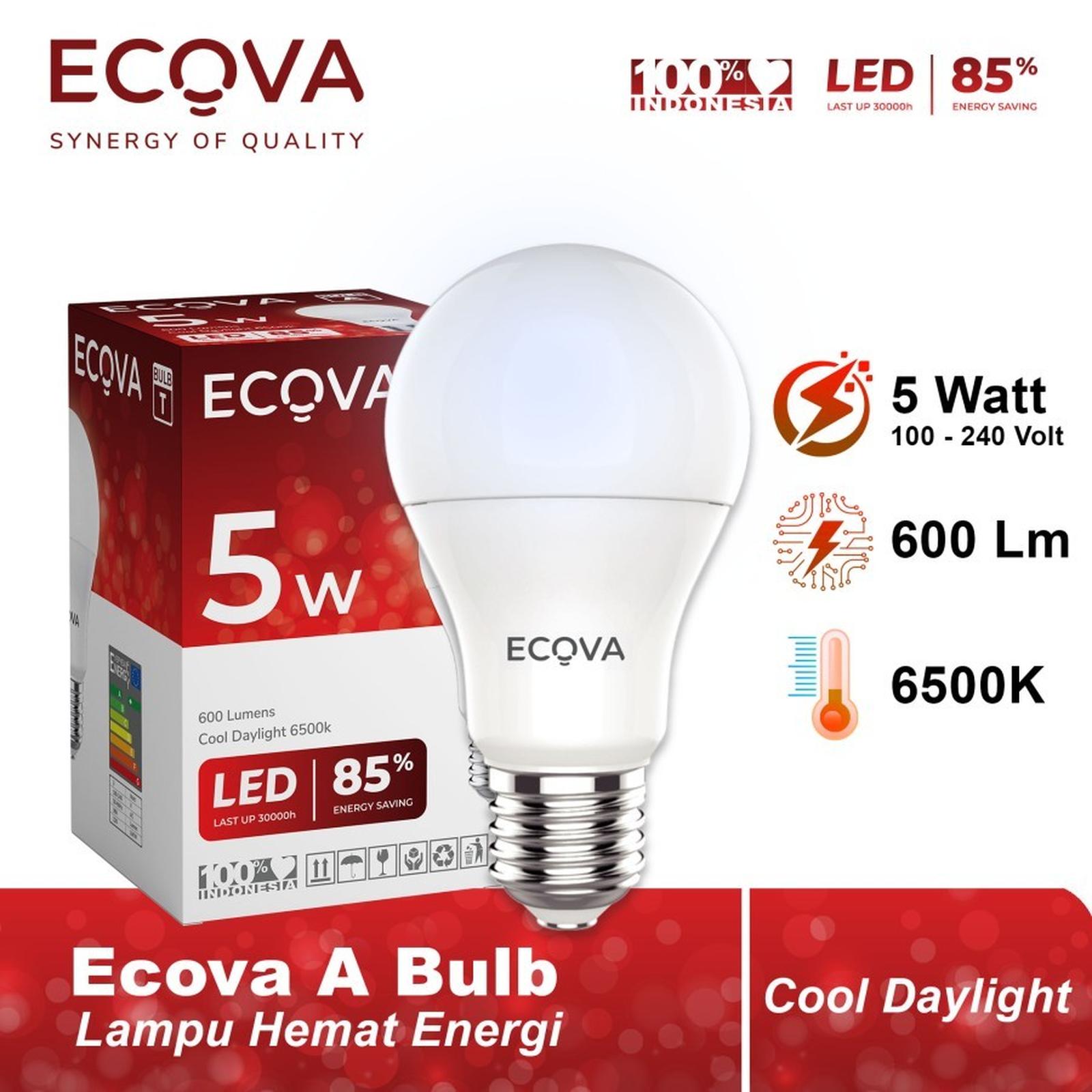 Ecova Lampu Led Bulb A Series Terang Hemat & Tahan Lama 5 Watt