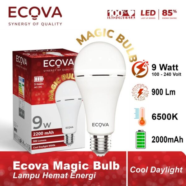 Ecova Lampu Led Magic Bulb Emergency Cool Daylight 6500k Terang Hemat 9 Watt